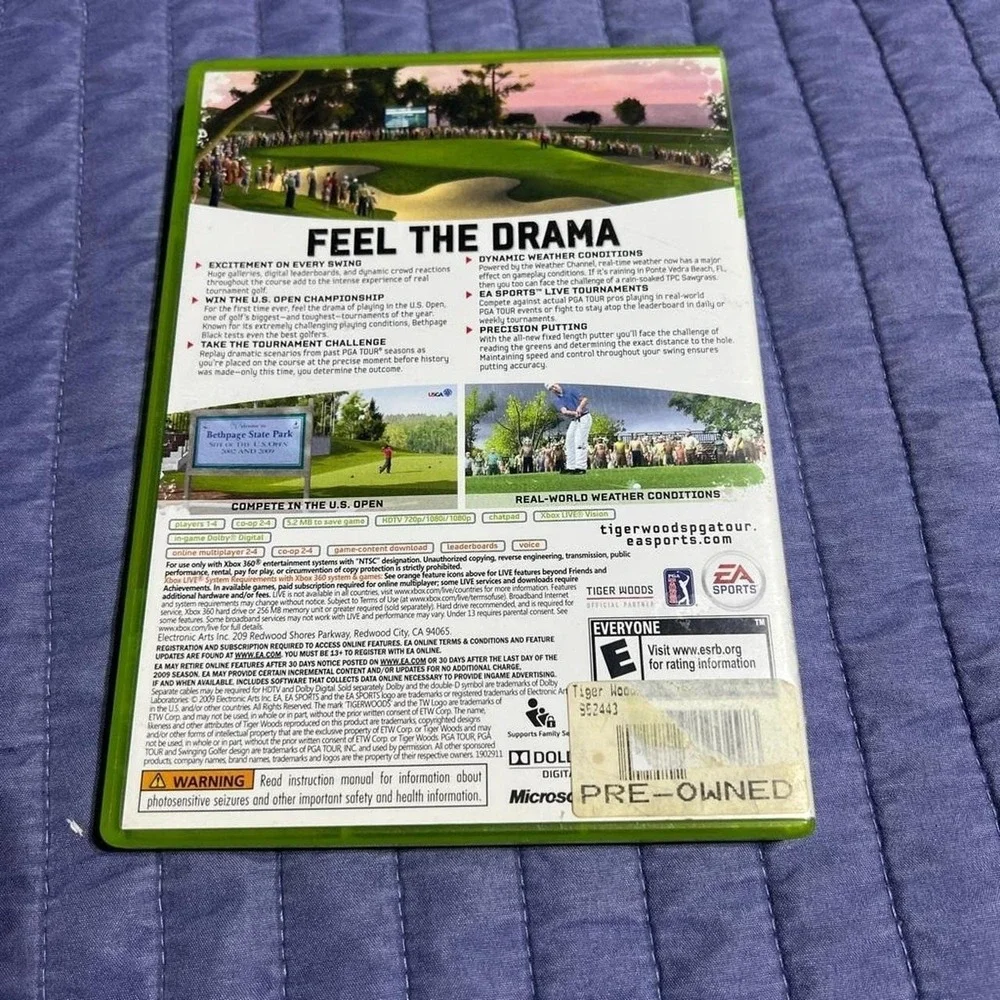 Tiger Woods PGA Tour 10 Xbox 360 EA Sports Golf Video Game with Manual